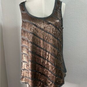 Loft Gold Sequin Striped in a Olive green Sheer Tank Top  Size MP
